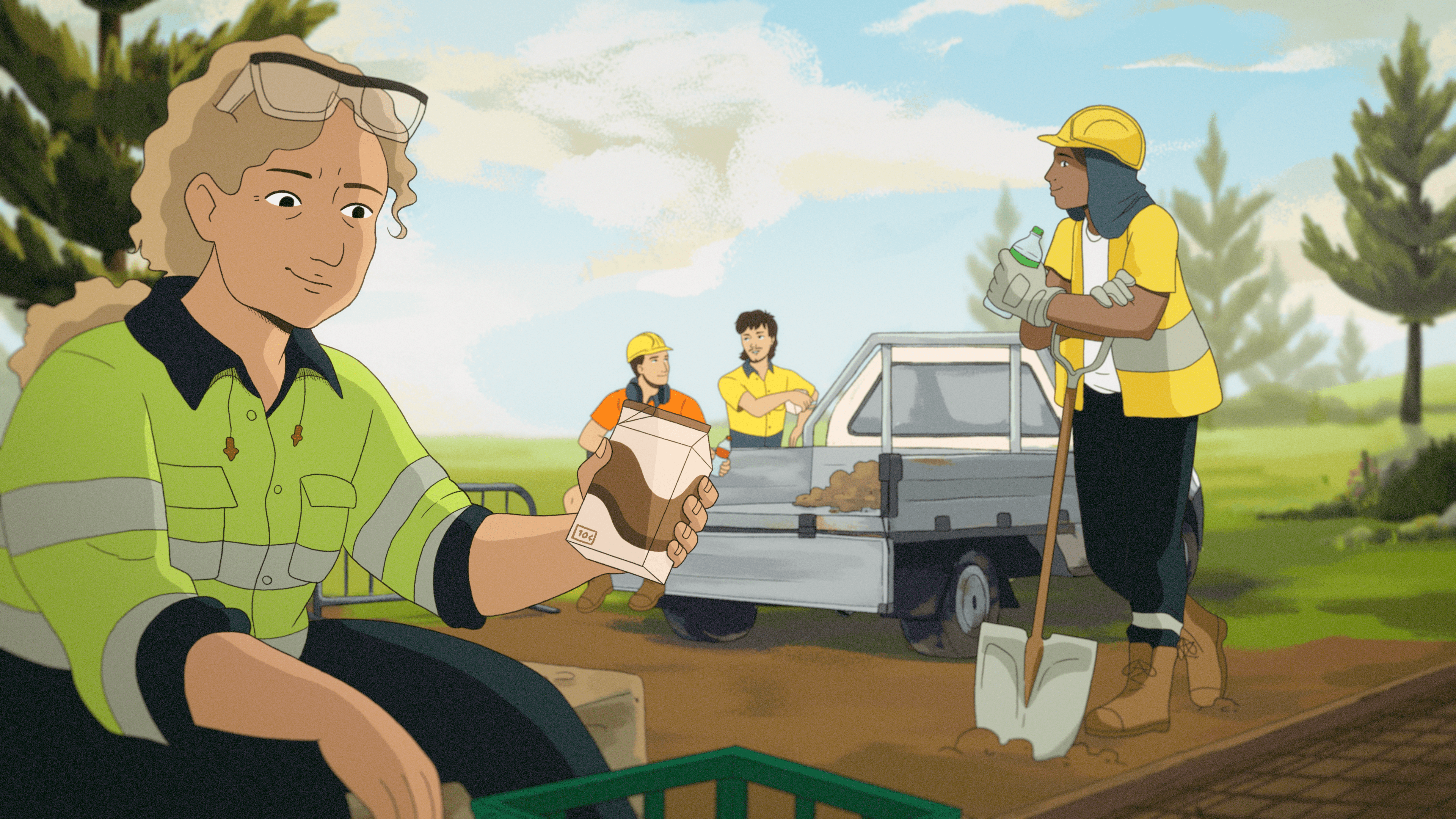 tradies on site with 10 cent containers